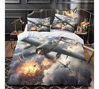 3D Print 3 Pcs Bedding Set Bed Decor Hidden Zipper Super WWII Fighter Planes Comforter Cover Breathable All Season for Girls,Kids,Teens historical Aerial Combat Quilt Cover Super king（260x220cm）