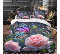 3D Print 3 Pcs Bedding Set Bed Decor Zipper Closure Design Extra Butterfly Garden Duvet Cover Washable Wrinkle-Resistant for Children,Boys,Women Fantasy Nature Comforter Cover Single（135x200cm）