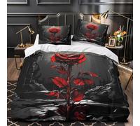 3D Print 3 Pcs Bedding Set Bed Decor Zipper Closure Design Super Soft Bloody Rose Quilt Cover Hypoallergenic Easy Care for Teens,Youth,Children Gothic Fantasy Duvet Cover Super king（260x220cm）