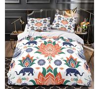 3D Print 3 Pcs Bedding Set Bed Decor Zipper Closure Design Super Soft Elephant Motifs Quilt Cover Hypoallergenic Easy Care for Teens,Youth,Children Indian Floral Duvet Cover King（220x240cm）