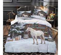 3D Print 3 Pcs Bedding Set Home Decor Extra Christmas Horse Standing Duvet Cover Hypoallergenic Machine Washable for Children,Youth,Women Winter Rustic Barn Comforter Cover King（220x240cm）