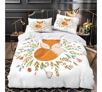 3D Print 3 Pcs Bedding Set Home Decor Hidden Zipper Super Cute Fox Illustration Duvet Cover Durable Easy Care for Adults,Youth,Children hand Drawn Nature Comforter Cover Super king（260x220cm）
