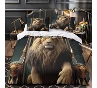 3D Print 3 Pcs Bedding Set Home Decor Hidden Zipper Super Royal Lion Throne Quilt Cover Easy Care Machine Washable for Teenagers,Boys,Women Fantasy King Imagery Duvet Cover Single（135x200cm）