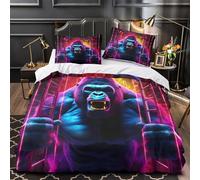 3D Print 3 Pcs Bedding Set Home Decor Zipper Closure Design Super Soft Gorilla Roaring Duvet Cover Durable Hotel Quality for Girls,Youth,Children neon Cyberpunk Comforter Cover King（220x240cm）