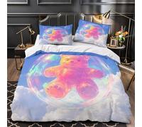 3D Print 3 Pcs Bedding Set Home Decor Zipper Ultra Soft Cute Bear Floating Duvet Cover Hypoallergenic Machine Washable for Children,Boys,Youth dreamy Bubble Comforter Cover Single（135x200cm）
