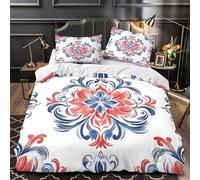 3D Print 3-Piece Bedding Set Bedroom Decor Hidden Zipper Super Ornate Floral Comforter Cover Easy Care Machine Washable for Boys,Kids,Women Scandinavian Folk Quilt Cover Super king（260x220cm）