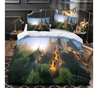 3D Print 3-Piece Bedding Set Bedroom Decor Hidden Zipper Super Volcanic Duvet Cover Breathable Machine Washable for Girls,Boys,Youth Blocky Minecraft Comforter Cover King（220x240cm）
