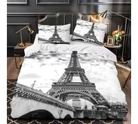 3D Print 3-Piece Bedding Set Home Decor Hidden Zipper Ultra Eiffel Tower Duvet Cover Durable Easy Care for Teenagers,Children,Boys Paris Landmark Black And White Comforter Cover Double（200x200cm）
