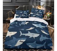 3D Print 3-Piece Bedding Set Home Decor Zipper Closure Extra Soft Shark Ocean Duvet Cover Hypoallergenic Machine Washable for Children,Youth,Women Coon Marine Comforter Cover Double（200x200cm）