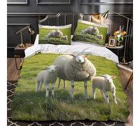 3D Print 3-Piece Bedding Set Home Decor Zipper Super Soft Sheep Family Duvet Cover Hypoallergenic Wrinkle-Resistant for Children,Teenagers,Boys Rural Pastoral Comforter Cover Double（200x200cm）