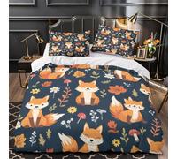 3D Print 3-Piece Bedding Set Room Decor Zipper Closure Design Foxes in Autumn Quilt Cover Washable Wrinkle-Resistant for Kids,Women,Teenagers Cute Coon for Kids Duvet Cover Super king（260x220cm）