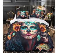 3D Print 3-Piece Bedding Set Room Decor Zipper Closure Ultra Sugar Skull Woman Comforter Cover Breathable Wrinkle-Resistant for Kids,Teens,Boys istic Mexican Quilt Cover Super king（260x220cm）