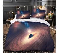 3D Print 3 Pieces Bedding Set Bedroom Decor Zipper Closure Super Black Hole Cosmic Comforter Cover Washable Wrinkle-Resistant for Teens,Boys,Women space Astrophysics Quilt Cover Single（140x200cm）