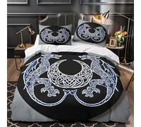 3D Print 3 Pieces Bedding Set Home Decor Hidden Zipper Extra Celtic Dragon Duvet Cover Easy Care Wrinkle-Resistant for Children,Adults,Women mythical Fantasy Comforter Cover Single（135x200cm）