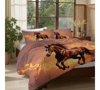 3D Print 3 Pieces Bedding Set Home Decor Hidden Zipper Super Soft Sunset Galloping Horse Quilt Cover Washable Hotel Quality for Adults, Teenagers, Romantic Animal Realism Duvet Cover 260x220cm