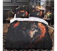 3D Print 3 Pieces Bedding Set Home Decor Zipper Closure Extra Soft Wolf with Red Eyes Duvet Cover Durable Anti-allergic for Adults,Youth,Teens Fantasy Wolf work Comforter Cover Single（135x200cm）