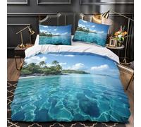 3D Print 3 Pieces Bedding Set Home Decor Zipper Ultra Soft Tropical Beach Duvet Cover Hypoallergenic Machine Washable for Children,Boys,Youth Paradise Island Comforter Cover Double（200x200cm）