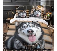 3D Print 3 Pieces Bedding Set Room Decor Zipper Extra Soft Siberian Husky Comforter Cover Breathable Wrinkle-Resistant for Youth,Boys,Children Blue Eyes Pet Quilt Cover Super king（260x220cm）