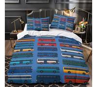 3D Print 3PCs Bedding Set Bed Decor Zipper Closure Super Bus Illustrations Comforter Cover Hypoallergenic Machine Washable for Teens,Boys,Children colorful Transit Quilt Cover Single（135x200cm）