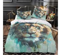 3D Print 3PCs Bedding Set Bedroom Decor Extra Lion Portrait Comforter Cover Breathable Wrinkle-Resistant for Girls,Teens,Boys Abstract Animal Quilt Cover Double（200x200cm）