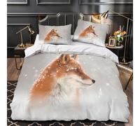 3D Print 3PCs Bedding Set Bedroom Decor Zipper Closure Super Soft Fox in Snow Duvet Cover Durable Hotel Quality for Girls,Teenagers,Adults Wild Animal Portrait Comforter Cover Single（140x200cm）