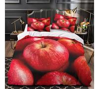 3D Print 3PCs Bedding Set Bedroom Decor Zipper Closure Super Soft Fresh Red Apples Duvet Cover Durable Hotel Quality for Girls,Teenagers,Adults Natural Fruit Comforter Cover Double（200x200cm）