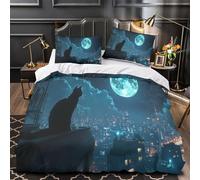 3D Print 3PCs Bedding Set Bedroom Decor Zipper Closure Ultra Night Cat Silhouette Comforter Cover Breathable Anti-allergic for Girls,Kids,Youth Urban Moonlit Quilt Cover Super king（260x220cm）