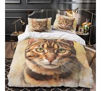 3D Print 3PCs Bedding Set Bedroom Decor Zipper Super Soft Bengal Cat Portrait Duvet Cover Durable Wrinkle-Resistant for Girls,Youth,Children Watercolor Animal Comforter Cover Double（200x200cm）