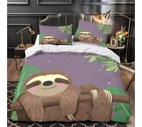 3D Print 3PCs Bedding Set Bedroom Decor Zipper Ultra Soft Cute Sloth Sleeping Duvet Cover Breathable Wrinkle-Resistant for Youth,Adults,Girls Coon Jungle Animal Comforter Cover Double（200x200cm）