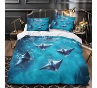 3D Print 3PCs Bedding Set Home Decor Design Extra Soft Manta Rays Swimming Duvet Cover Durable Anti-allergic for Teenagers,Teens,Girls Underwater Marine Life Comforter Cover Single（135x200cm）