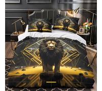 3D Print 3PCs Bedding Set Home Decor Hidden Zipper Extra Royal Lion Duvet Cover Easy Care Machine Washable for Teenagers,Girls,Youth Modern Geometric Comforter Cover Single（135x200cm）
