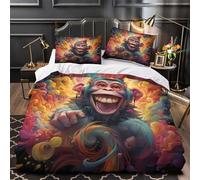 3D Print 3PCs Bedding Set Home Decor Hidden Zipper Super Soft Happy Monkey DJ Duvet Cover Durable Hotel Quality for Adults,Girls,Teenagers Vibrant Psychedelic Comforter Cover Double（200x200cm）