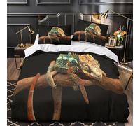 3D Print 3PCs Bedding Set Home Decor Zipper Closure Design Chameleon on Branch Duvet Cover Easy Care Hypoallergenic for Children,Teenagers,Boys Nature Wildlife Comforter Cover Double（200x200cm）