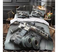 3D Print 3PCs Bedding Set Home Decor Zipper Closure Extra Rifle Accessory Kit Duvet Cover Hypoallergenic All Season for Adults,Children,Teens tactical Gear Setup Comforter Cover Single（140x200cm）
