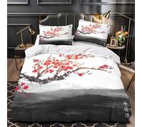 3D Print 3PCs Bedding Set Home Decor Zipper Closure Extra Soft Blooming Branches Duvet Cover Washable Hypoallergenic for Teenagers,Youth,Boys Chinese Ink Painting Comforter Cover Single（140x200cm）
