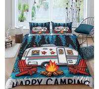 3D Print All Season Microfiber Campfire Night Comforter Cover Easy Care Bedding Set w/Pillowcase Retro Camping Art Quilt Cover Set Breathable Washable for Kids Teens Boys Girls King（220x240cm）