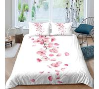3D Print All Season Microfiber Cherry blossoms Comforter Cover Breathable Bedding Sets with Matching Pillowcase Spring floral design Duvet Cover All Season Washable for Teens Adults Double（200x200cm）