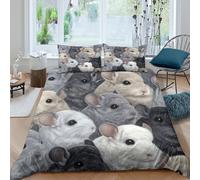 3D Print All Season Microfiber Chinchilla group Bedding Quilt Cover All Season Bedding Pillow Shams Soft animal illust Bed Quilt Cover Easy Care Breathable Washable Teens Adults Double(200x200cm)