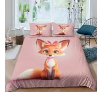 3D Print All Season Microfiber Cute fox character Quilt Cover Set Easy Care Bedding Set w/ Pillow Shams Cartoon animal design Bedding Quilt Cover All Season Washable Bedroom Decor Single（135x200cm）