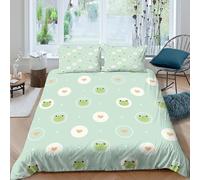 3D Print All Season Microfiber Cute frog design Comforter Cover Breathable Bedding Sets w/ Matching Pillowcase Kawaii pattern style Duvet Cover All Season Washable Teens Adults Super king（260x220cm）