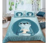 3D Print All Season Microfiber cute otter underwater Quilt Cover Set Easy Care Bedding Set with Pillow Shams cartoon animal Bedding Quilt Cover All Season Washable for Bedroom Decor Double（200x200cm）
