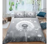 3D Print All Season Microfiber Dandelion seed Comforter Cover Easy Care Bedding Set w/ Pillowcase Black and white nature Quilt Cover Set Breathable for Kids Teens Boys Girls Double（200x200cm）