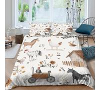 3D Print All Season Microfiber Farm animals Duvet Cover Easy Care Bedding Set w/ Pillowcase Rustic illustration style Bedding Quilt Cover Breathable Washable for Kids Boys Girls Single（140x200cm）
