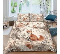 3D Print All Season Microfiber Fox in forest Comforter Cover Breathable Bedding Sets with Matching Pillowcase Vintage woodland Style Duvet Cover All Season Washable for Teens Adults Single（140x200cm）