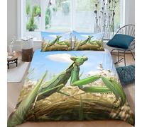 3D Print All Season Microfiber Green praying mantis Bed Quilt Cover Easy Care Bedding Set with Pillow Shams Nature wildlife Duvet Cover Set Breathable Washable for Teens Adults Super king（260x220cm）