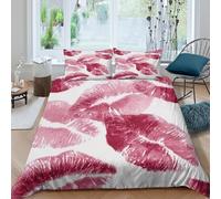 3D Print All Season Microfiber Lipstick kisses Comforter Cover Breathable Bedding Sets with Matching Pillowcase Romantic print style Duvet Cover All Season Washable for Teens Adults Single（135x200cm）