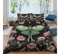3D Print All Season Microfiber Moonlit moth Bedding Quilt Cover All Season Bedding Set w/ Pillow Shams Botanical illust Bed Quilt Cover Easy Care Breathable for Teens Adults Single（140x200cm）