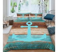 3D Print All Season Microfiber Nautical Anchor Duvet Cover Set Easy Care Bedding Set w/ Pillow Shams Rustic Coastal Style Quilt Cover Set Breathable Washable Kids Teens Boys Girls Single（135x200cm）
