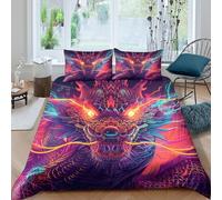 3D Print All Season Microfiber neon dragon art Bedding Quilt Cover Easy Care Bedding Set with Pillow Shams digital fantasy style Comforter Cover Breathable Washable for All Single（135x200cm）