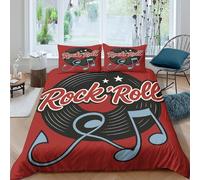 3D Print All Season Microfiber Rock n Roll Duvet Cover Easy Care Bedding Set w/Pillowcase vintage music graphic Bedding Quilt Cover Breathable Machine Washable for Kids Boys Girls Single（135x200cm）